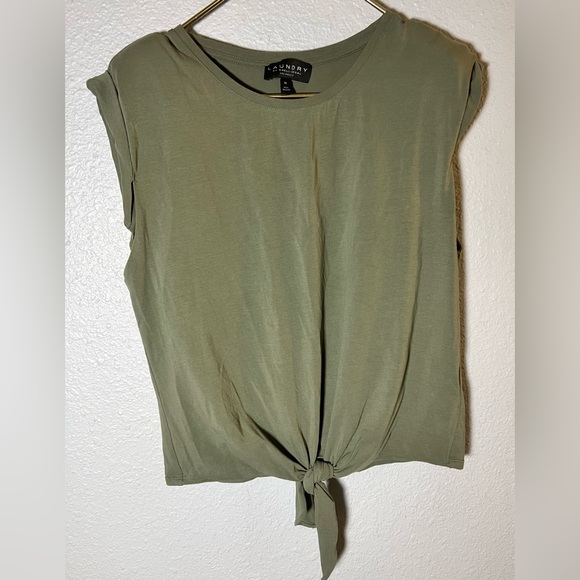 Laundry by Shelli Segal Womens Olive  Green Blouse Size M Tie Front Top - Picture 1 of 10